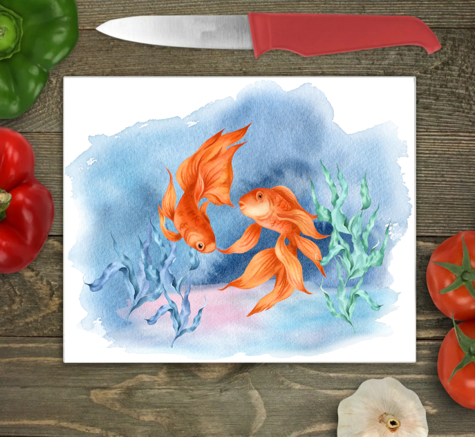 Goldfish Large Glass Chopping Board, Goldfish Cutting Board